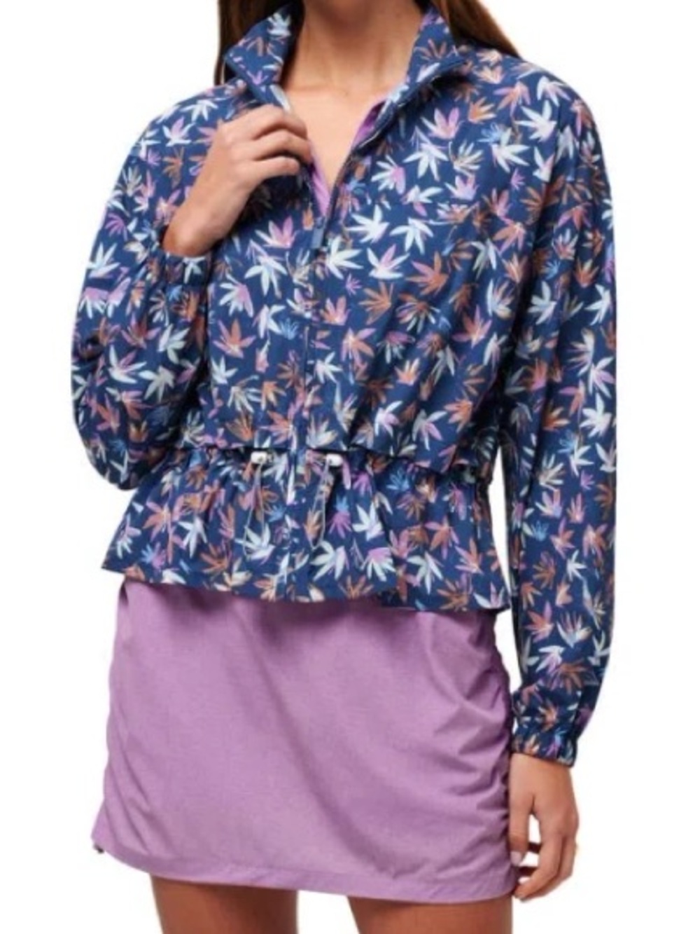 Travis Mathew Floral Print Drawstring Waist Zip-Front Jacket - Blue